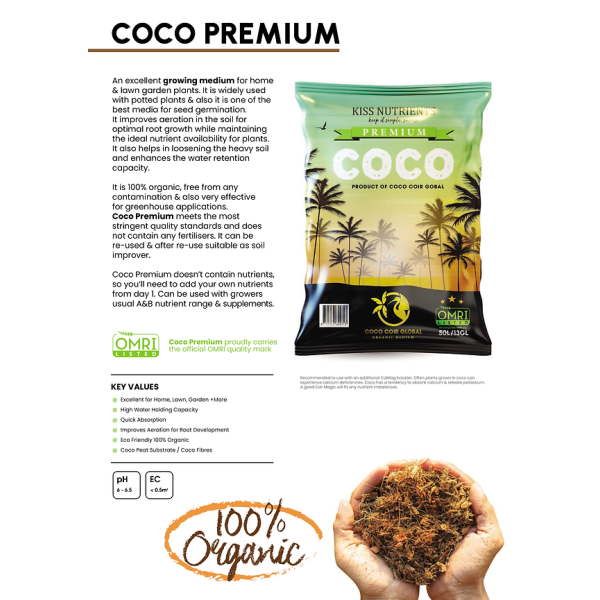 KISS - Coco-Perlite | 70% Coco 30% Perlite | Bag 50L | pH Stable | Calcium & Magnesium Buffered