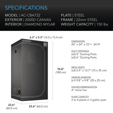 AC Infinity- Cloudlab 722 | Advanced Grow Tent | 60x60x182 CM | 2000D Diamond Mylar Canvas