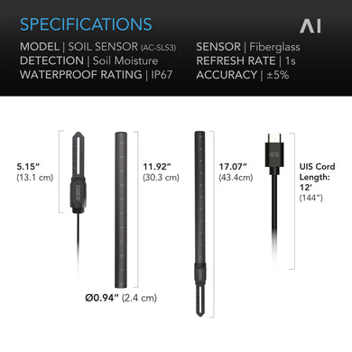 AC Infinity- Soil Sensor Probe | Exclusively for Controller AI+ | Monitors Moisture & Saturation Levels | IP67-Water Resistant