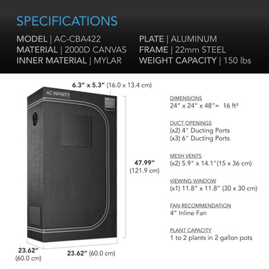 AC Infinity- Cloudlab 632 | Advanced Grow Tent | 90x60x180 CM | 2000D Diamond Mylar Canvas