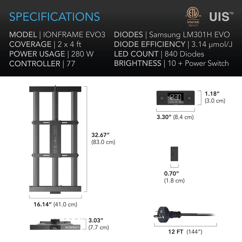 AC Infinity- Ionframe EVO3 | Samsung LM301H EVO 280 Watt | 2x4 FT or 60x120CM
