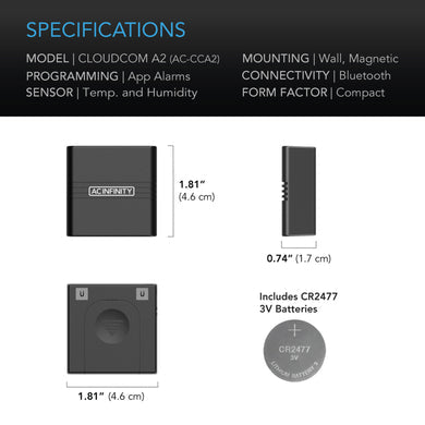AC Infinity- Cloudcom B2 | Smart Thermo-Hygrometer With Data APP | Integrated Sensor Probe