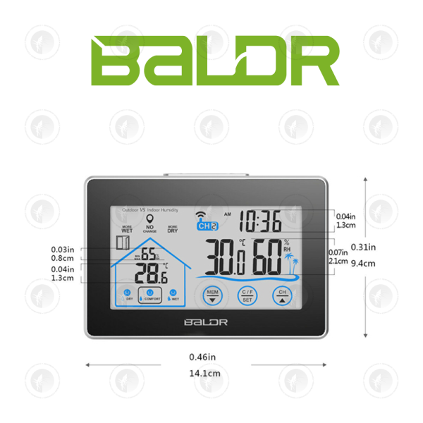 Baldr - Wireless Digital Thermometer/Hygrometer | Large LCD Display | Temperature Humidity