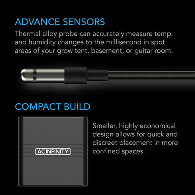 AC Infinity- Cloudcom A1 | Mini Smart Thermo-Hygrometer with Data App | 12 ft / 3.66M Sensor Probe