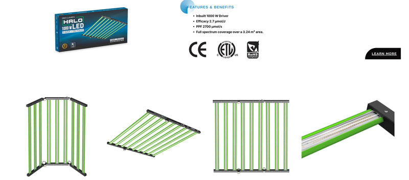 Digi-Lumen - LED Grow Light Halo | 1000W | 2.7 μmol/J | Dimmable | IP45 Full Spectrum | For Grow Cycle