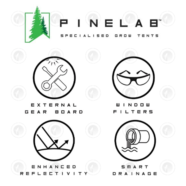 Pinelab - Specialised Grow Tent | 1.2M x 1.2M x 2.13M High (4FT x 4FT) | With CFM Kit & Gear Board
