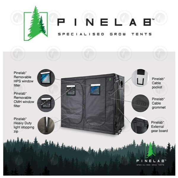 Pinelab - Specialised Grow Tent | 2.4M x 1.2M x 2.13M High (4FT X 8FT) | With CFM Kit & Gear Board