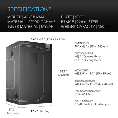 AC Infinity- Cloudlab 844 | Advanced Grow Tent 4x4 FT / 122x122 CM | 2000D Diamond Mylar Canvas