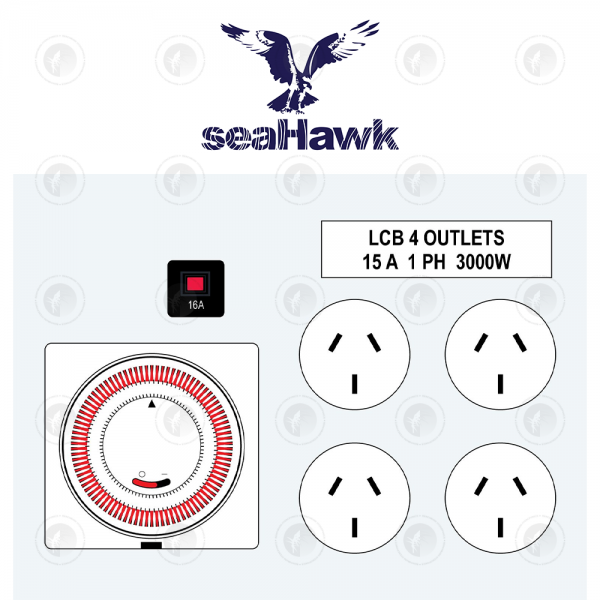 Seahawk - LCB 4 Outlet 3000W 15A | 1PH | 2 Cords | With Separate Timer Lead (For Reset Control) | Light Control Board