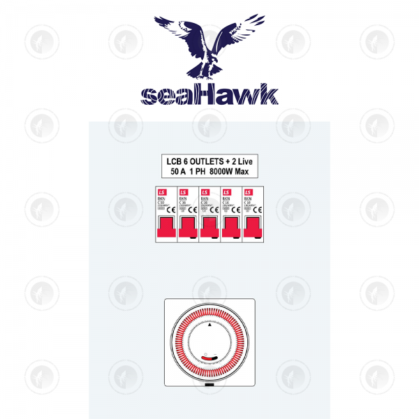 Seahawk - LCB 6 Outlet 8000W | 2 Live | 50A | Hard Wired With Separate Timer Lead For Reset Control | Light Control Board