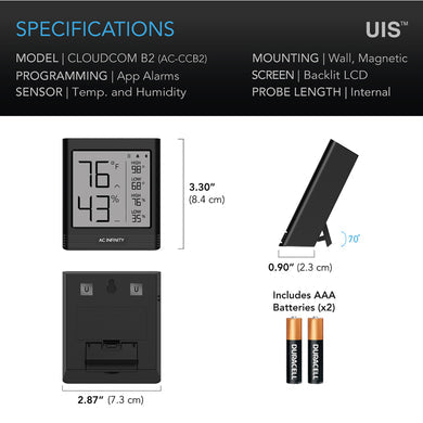 AC Infinity- Cloudcom B2 | Smart Thermo-Hygrometer With Data APP | Integrated Sensor Probe