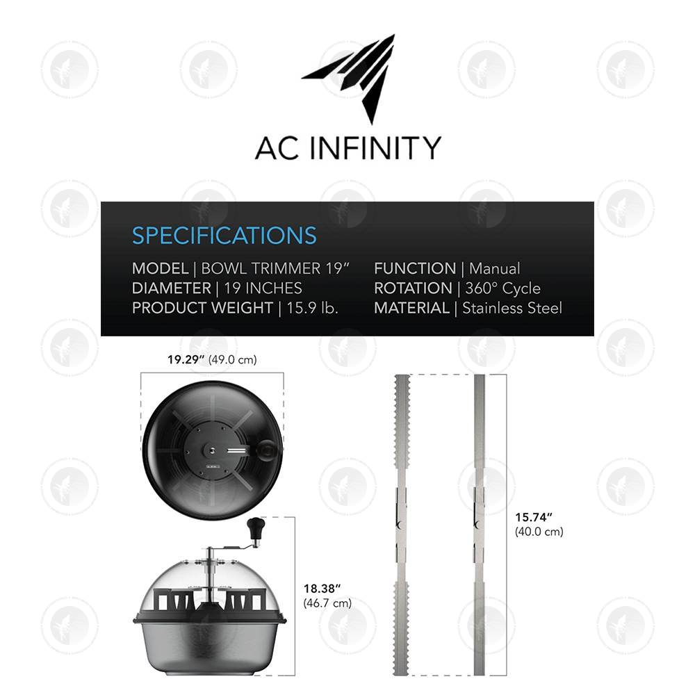 AC Infinity- Bud Bowl Trimmer | Twist Spin Cut | Clear Dome | Wet or Dry Product | 19 Inch / 48.2 CM