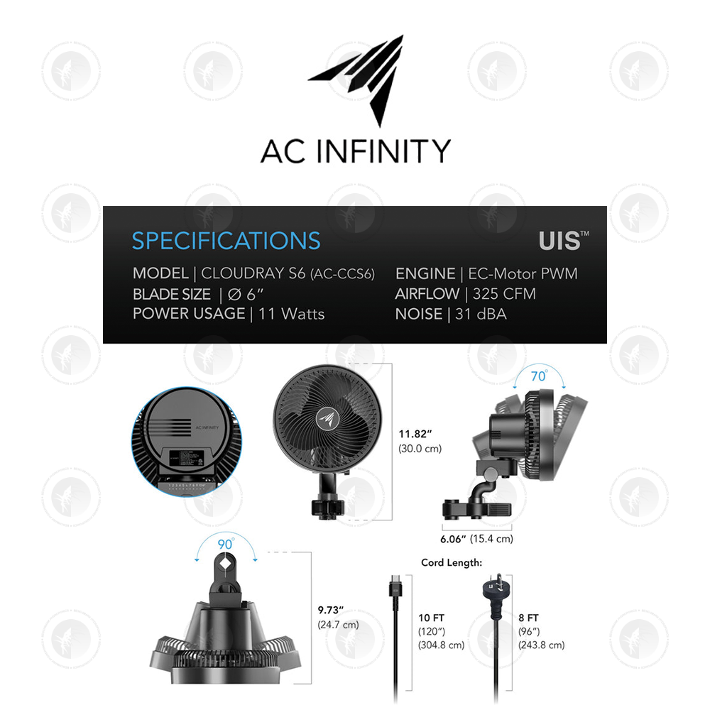 AC Infinity - Cloudray S6 Gen 2 Grow Tent Clip Fan 6” | With 10 Level Dynamic Wind modes & Fan Speeds | 10-Level Oscillation