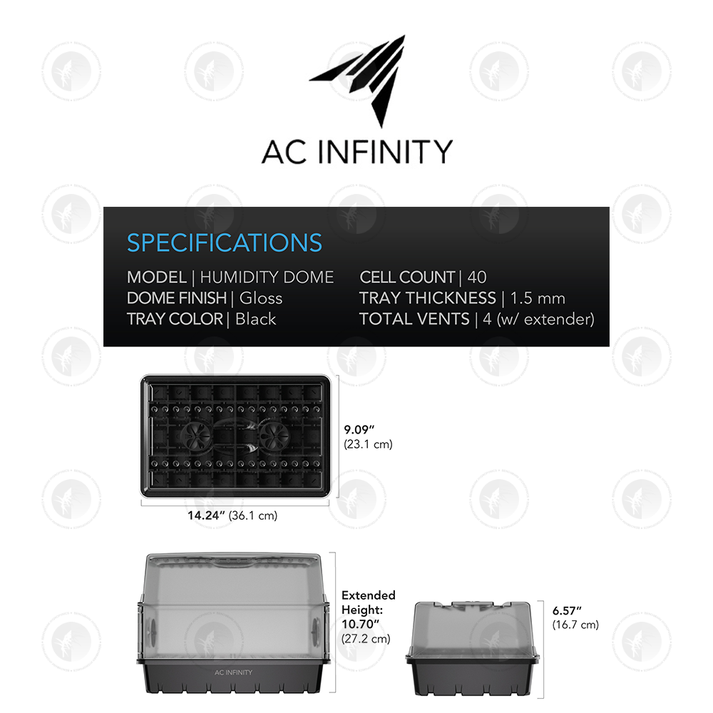 AC Infinity- Humidity Dome | Propagation Kit With Height Extension | 5x8 Cell Tray