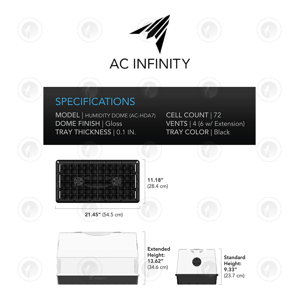 AC Infinity- Humidity Dome XL | Propagation Kit | 6x12 Cell Tray with Height Extension