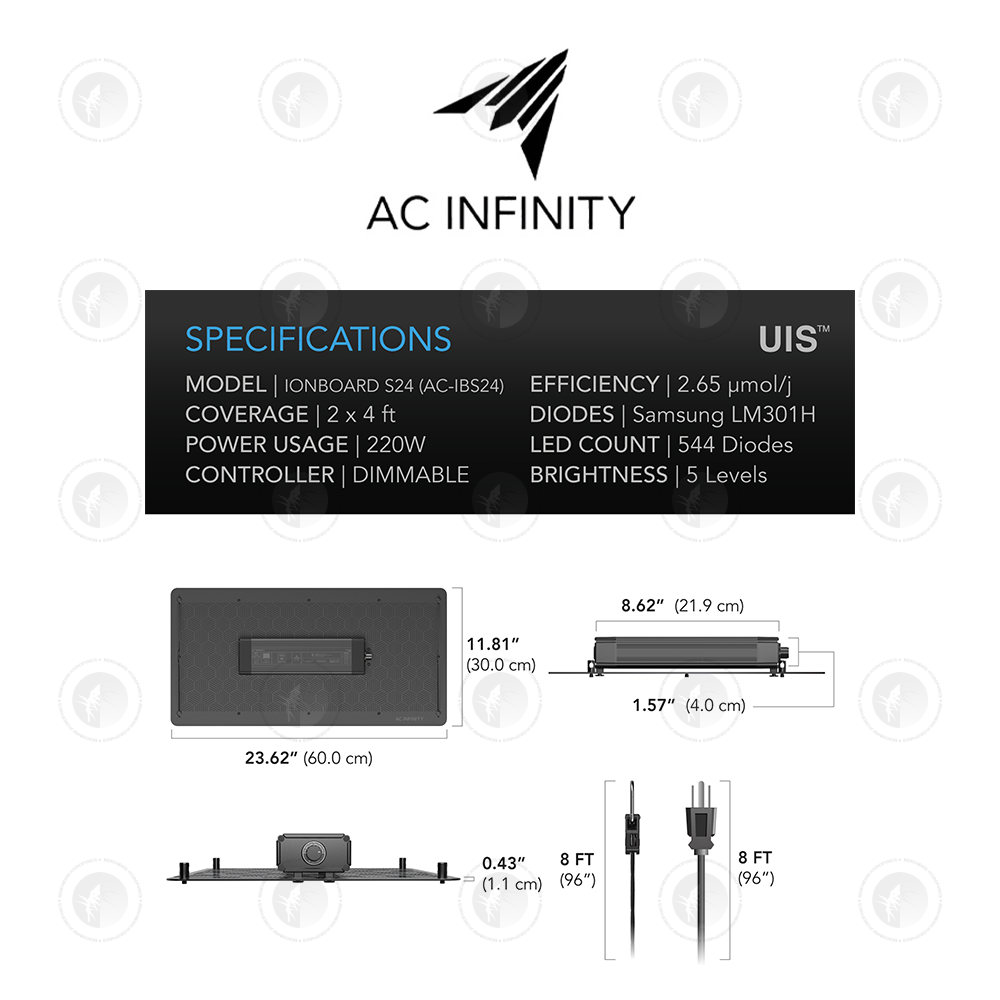 AC Infinity- Ionboard S24 | Full Spectrum LED Grow Light | 220W | 60x122CM Coverage
