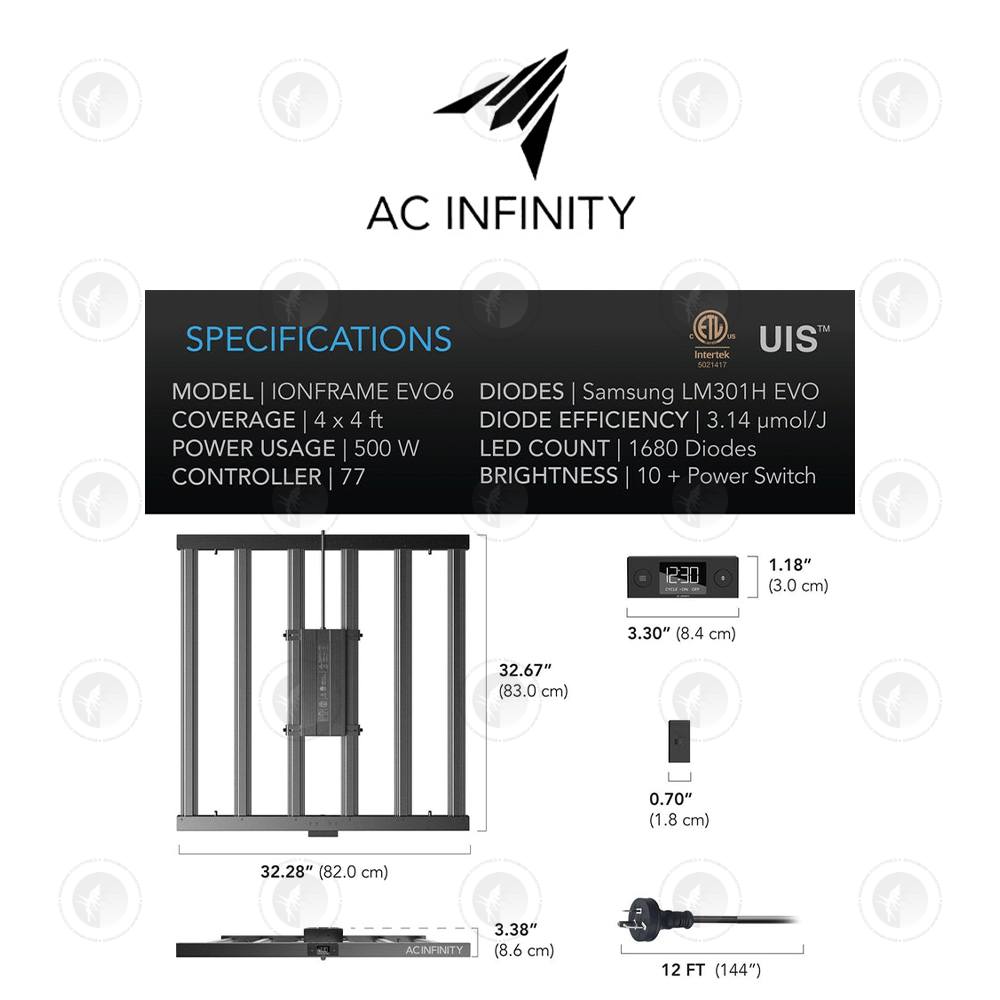 AC Infinity- Ionframe EVO6 | Samsung LM301H EVO 500 Watt | 4x4 FT or 120x120CM