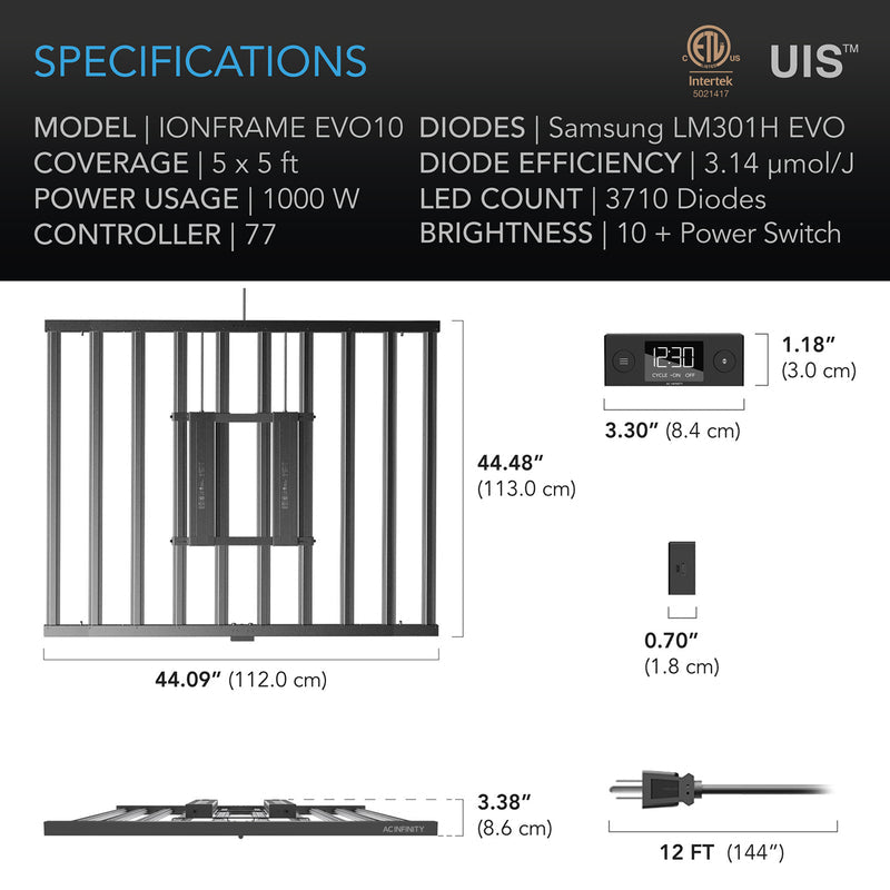 AC Infinity- Ionframe EVO10 | Samsung LM301H EVO 1000 Watt | 5x5 FT or 150x150CM
