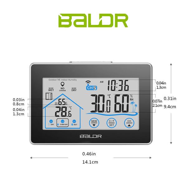 Baldr - Wireless Digital Thermometer/Hygrometer | Large LCD Display | Temperature Humidity