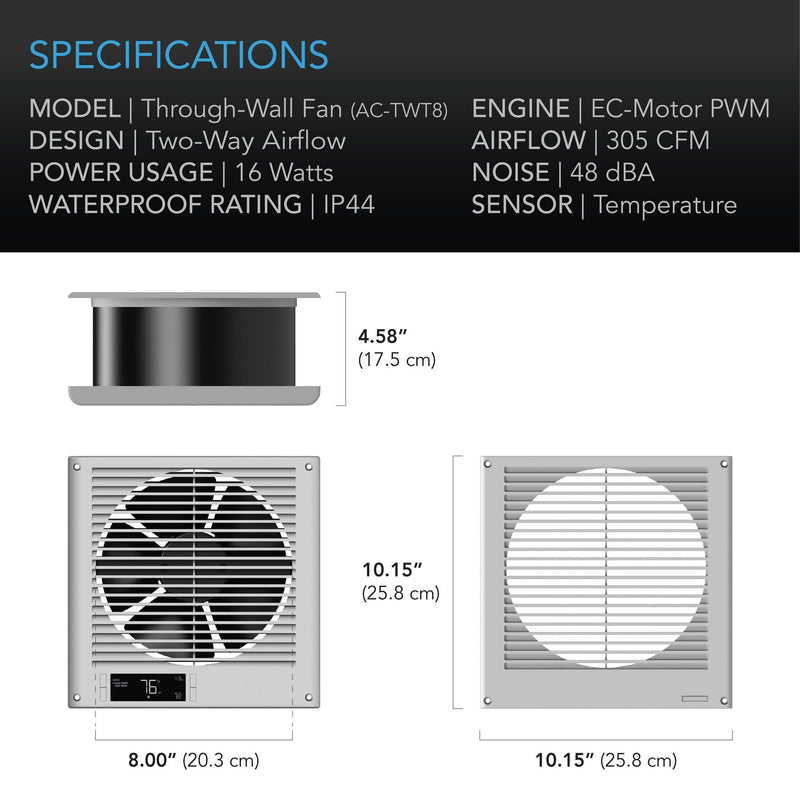 AC Infinity- Room To Room Fan | Two-Way Airflow | Temperature Controller | 8 Inch / 200 mm