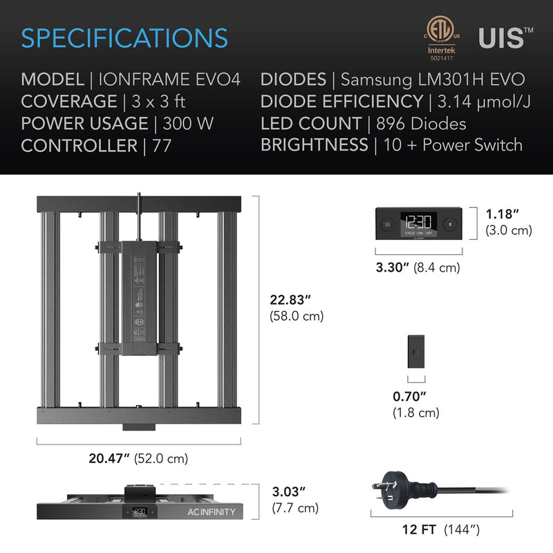 AC Infinity- Ionframe EVO4 | Samsung LM301H EVO 300 Watt | 3x3 FT or 90x90CM