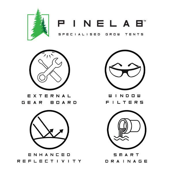 Pinelab - Specialised Grow Tent | 2.75M x 1.5M x 2.13M High (5FT x 9FT) | With CFM Kit & Gear Board