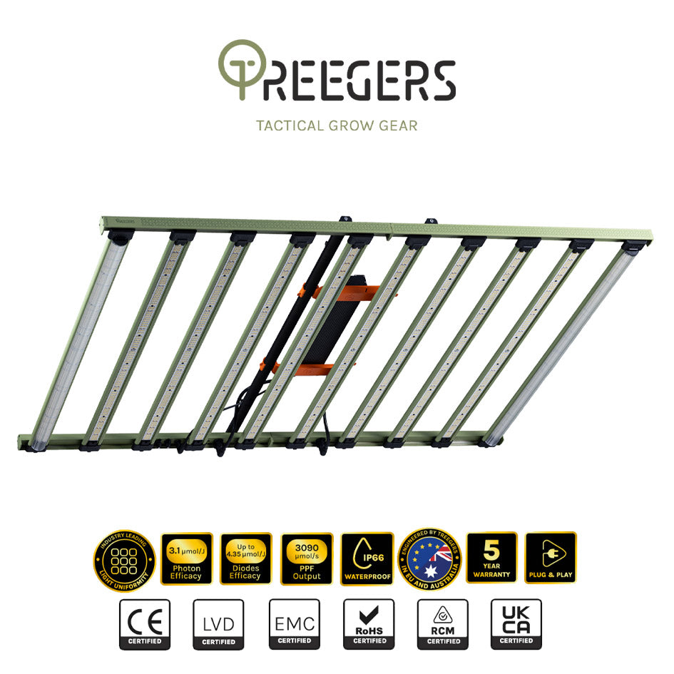 Treegers - GL1000W+ LED Grow Light Fixture | 1000W | 3090 µmol/s | Full Spectrum | Daisy Chain Yes | For Full Grow Cycle