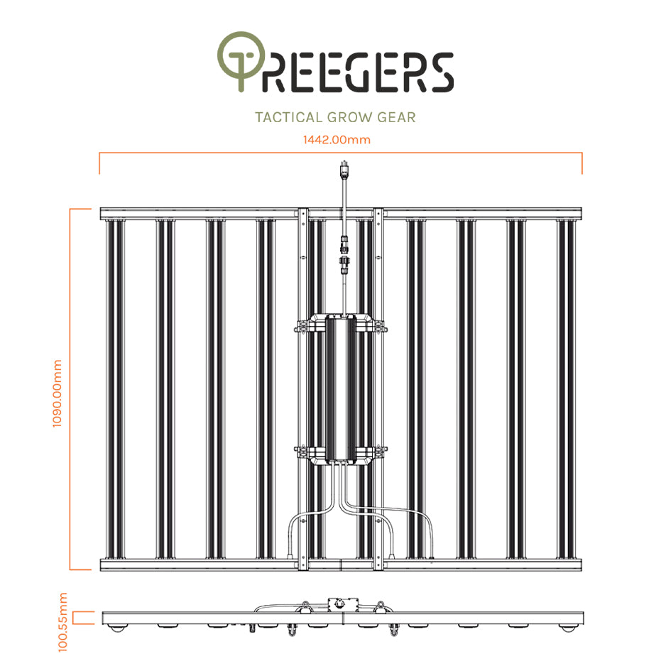 Treegers - GL1000W+ LED Grow Light Fixture | 1000W | 3090 µmol/s | Full Spectrum | Daisy Chain Yes | For Full Grow Cycle