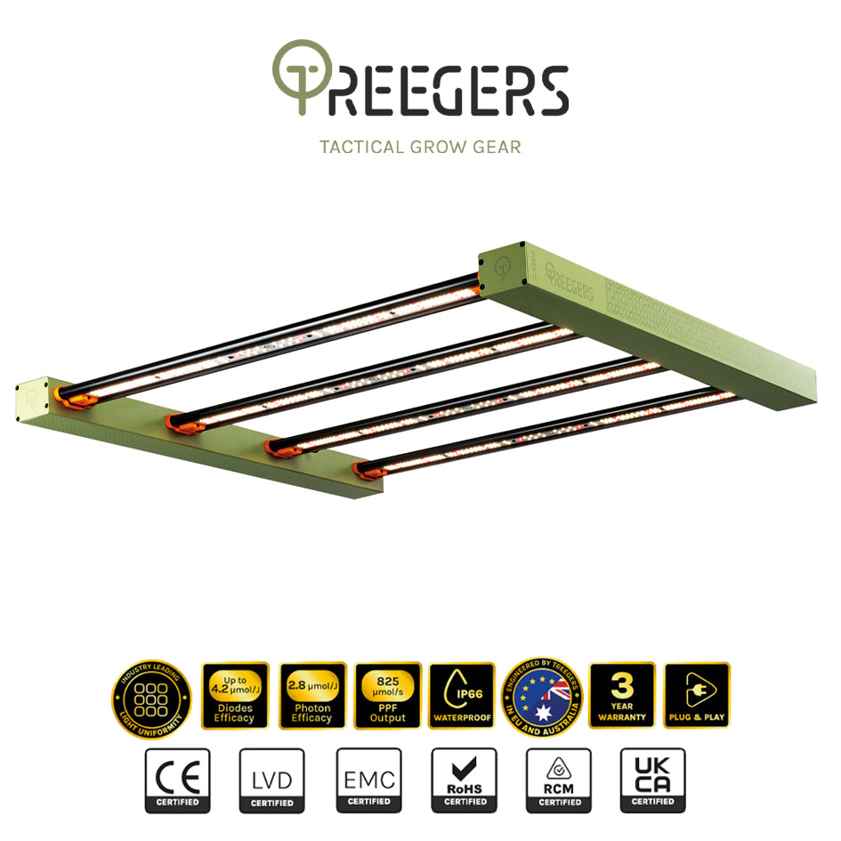 Treegers - LED Grow Light 4 Bar GL300W | 300W | 2.8 UMOL/J | Dimmable | IP66 | Full Spectrum | Daisy Chain Yes | For Full Grow Cycle
