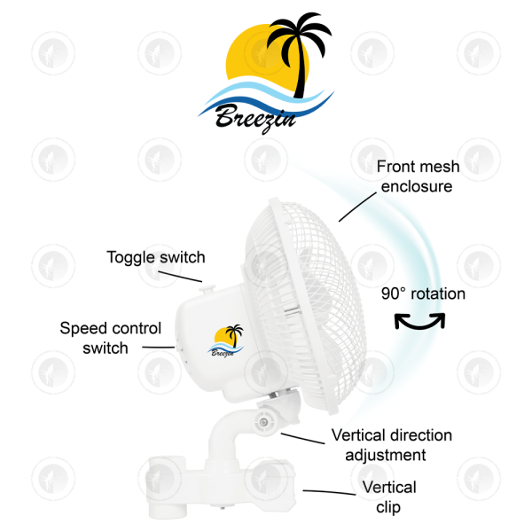 Breezin - Verti-Clip V2 Grow Tent Oscillating Grip Clip Fan | 6" Inch | 150MM