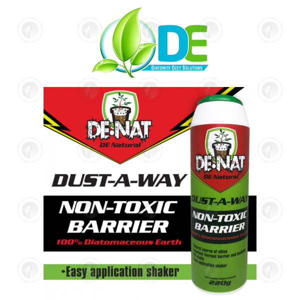 DE Ozzy - DE-NAT | Powdered Diatomaceous Earth | Dust-A-Way | 220g | Non -Toxic Barrier | Pest Dust
