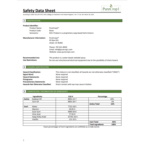 PureCrop1 - Organic Pesticide & Herbicide | 100ML / 250ML / 500ML / 1L / 4L | Foliar Spray