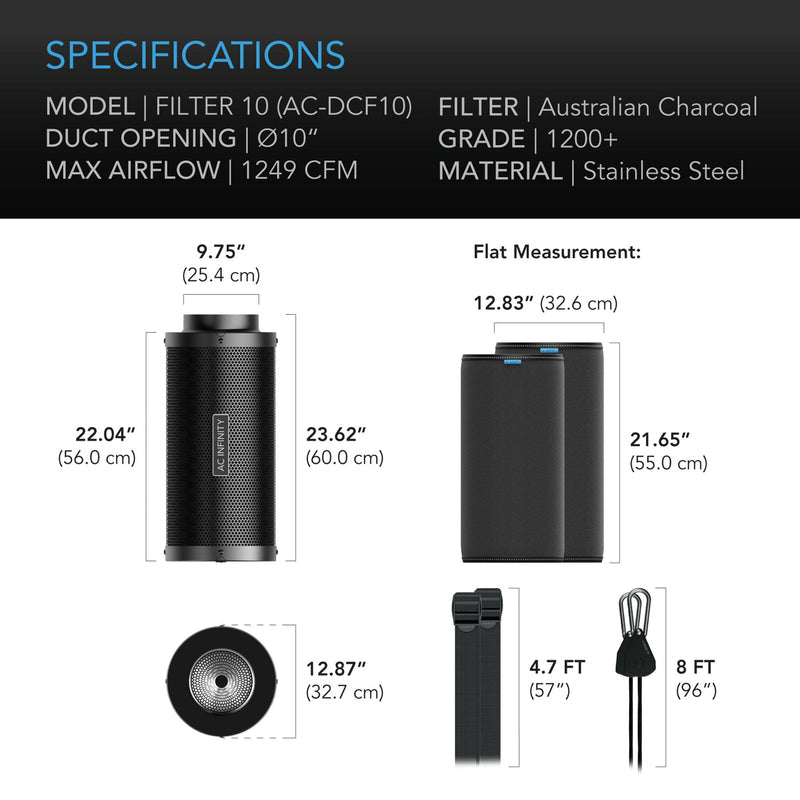 AC Infinity- Carbon Filter | Australian Charcoal | 10 Inch / 250 MM