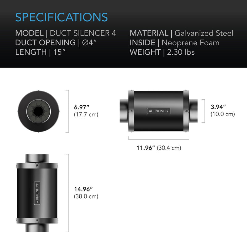 AC Infinity- Inline Duct Fan Silencer | 4 Inch 100 MM