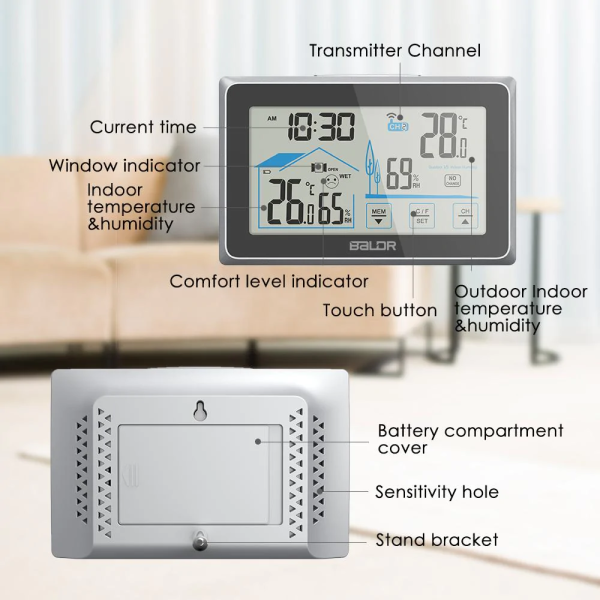 Baldr Wireless Digital Thermometer/Hygrometer with Large LCD Display Temperature Humidity