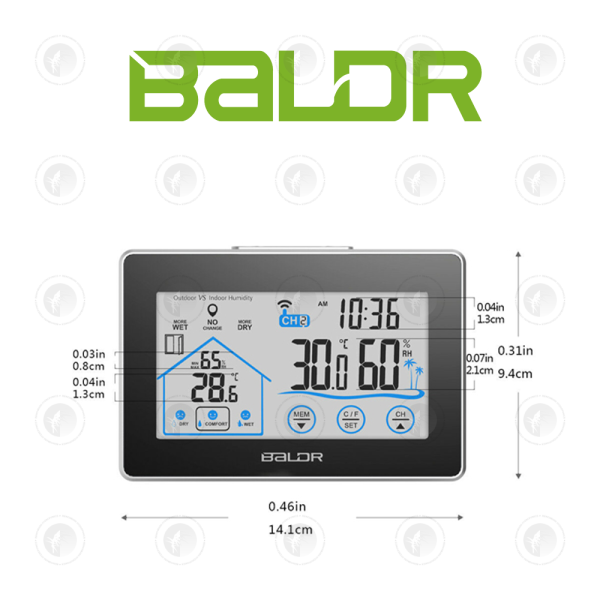 Baldr Wireless Digital Thermometer/Hygrometer with Large LCD Display Temperature Humidity