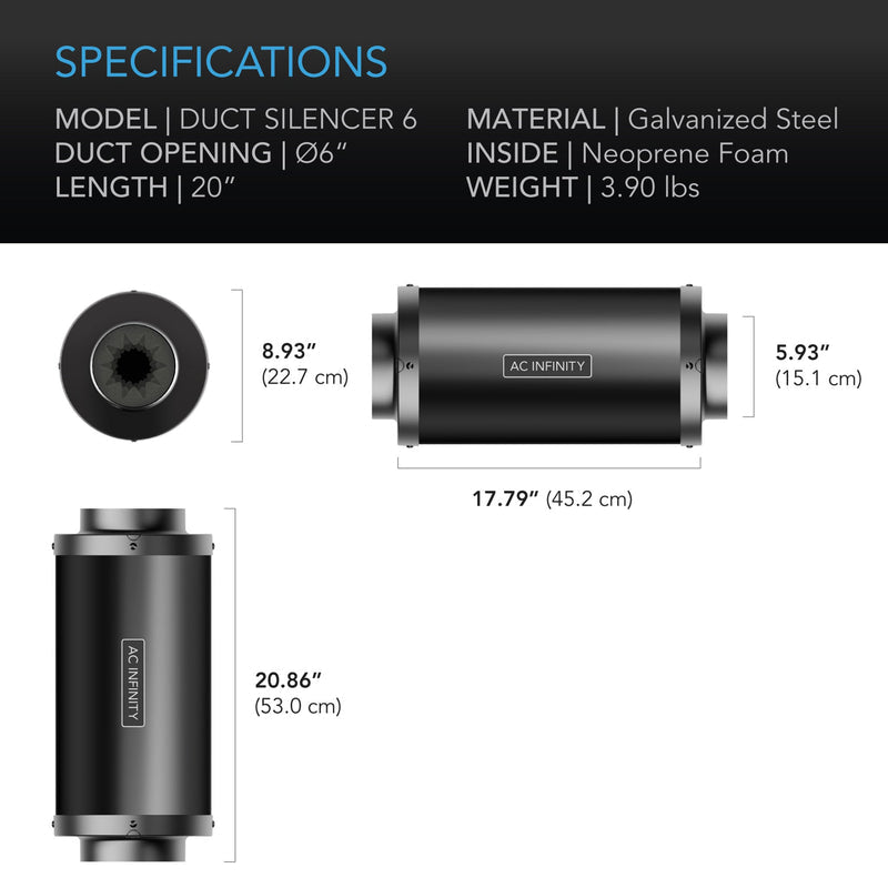 AC Infinity- Inline Duct Fan Silencer | 6 Inch 150 MM