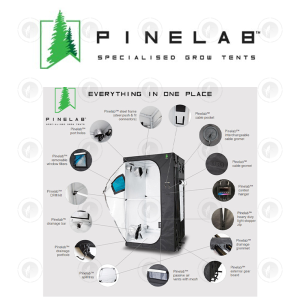 Pinelab Specialised Grow Tent - 1.2M x 1.2M x 2.13M High (4FT x 4FT) | With CFM Kit & Gear Board