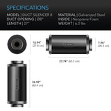 AC Infinity- Inline Duct Fan Silencer | 8 Inch 200 MM