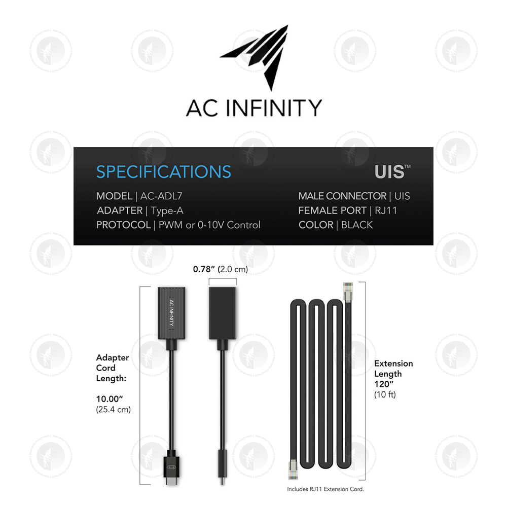 AC Infinity- UIS Lighting Adapter Type-A | for RJ11/12 Connector Lights With PWM or 0-10v Dimmers