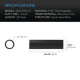 AC Infinity - Flexible Four- Layer Ducting | 25FT / 7.6M Long | 4 Inch / 100MM