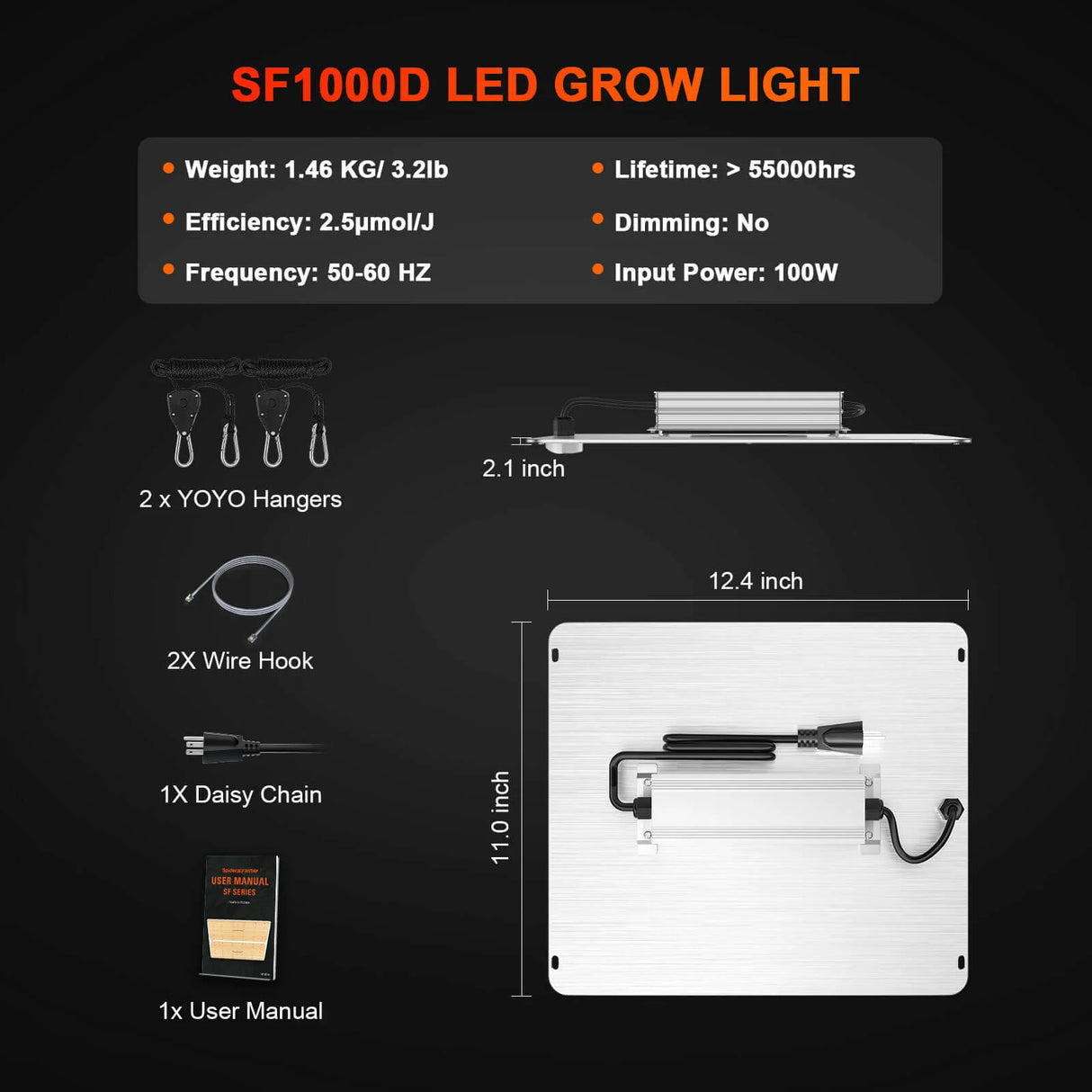 Spider Farmer -  SF1000D | 100W LED Grow Light | Full Spectrum | 2025 Newest Version