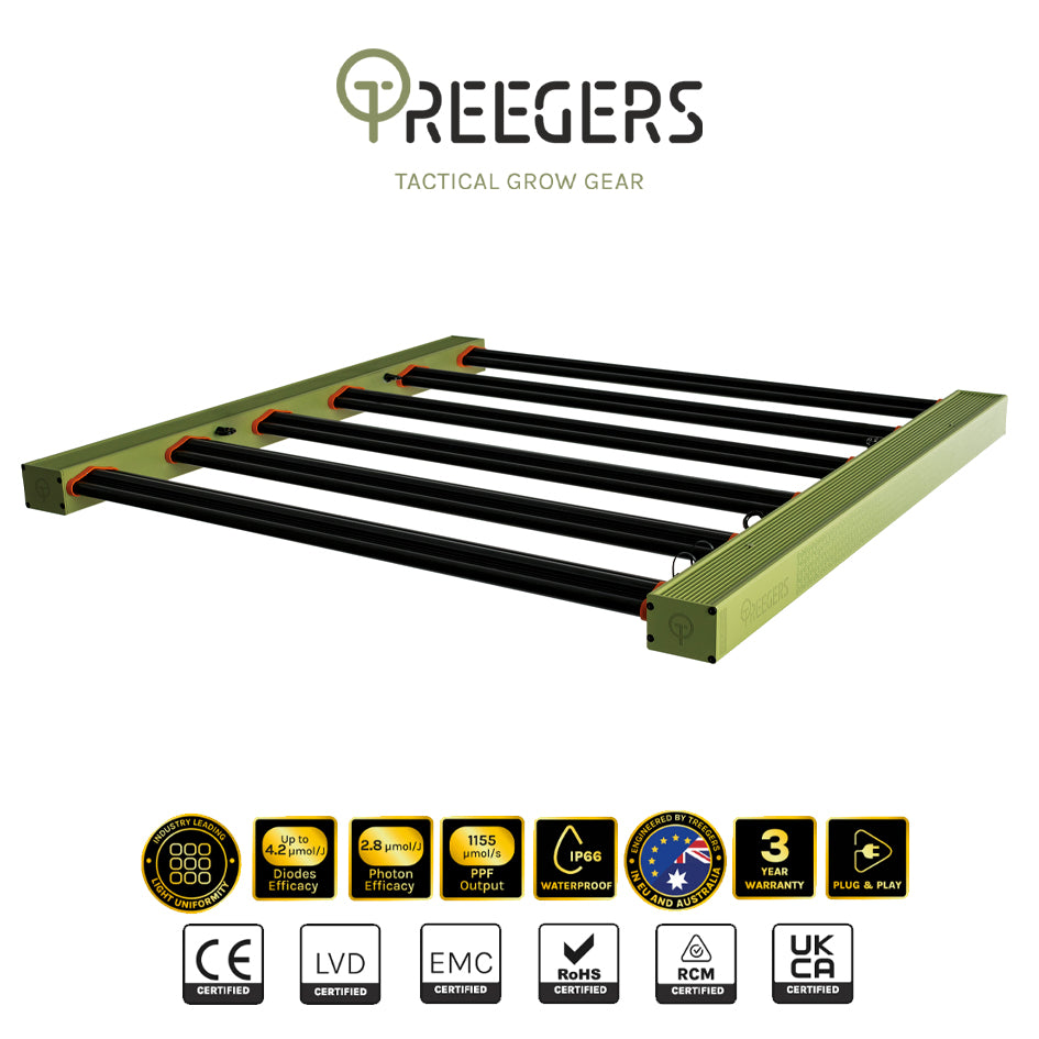 Treegers - LED Grow Light 6 Bar GL420W | 420W | 2.8 μmol/J | Dimmable | IP66 | Full Spectrum | Daisy Chain Yes | For Full Grow Cycle