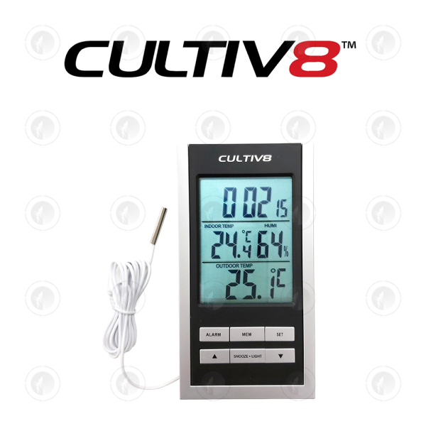 Cultiv8 Digital Thermometer with Large LCD Display - Hygrometer Temp Humidity